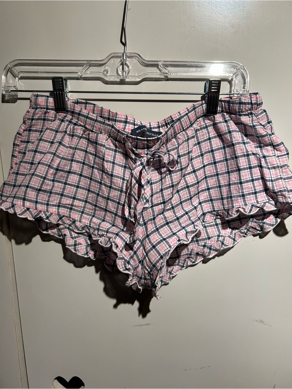 Brandy Melville Pink and Blue Plaid Ruffled Shorts